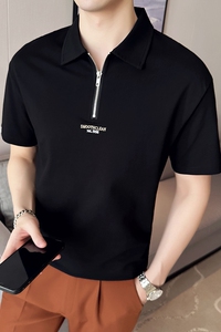夏季 男士休闲polo衫t恤 潮流修身翻领半袖polo衫黑色F9510-P58图片