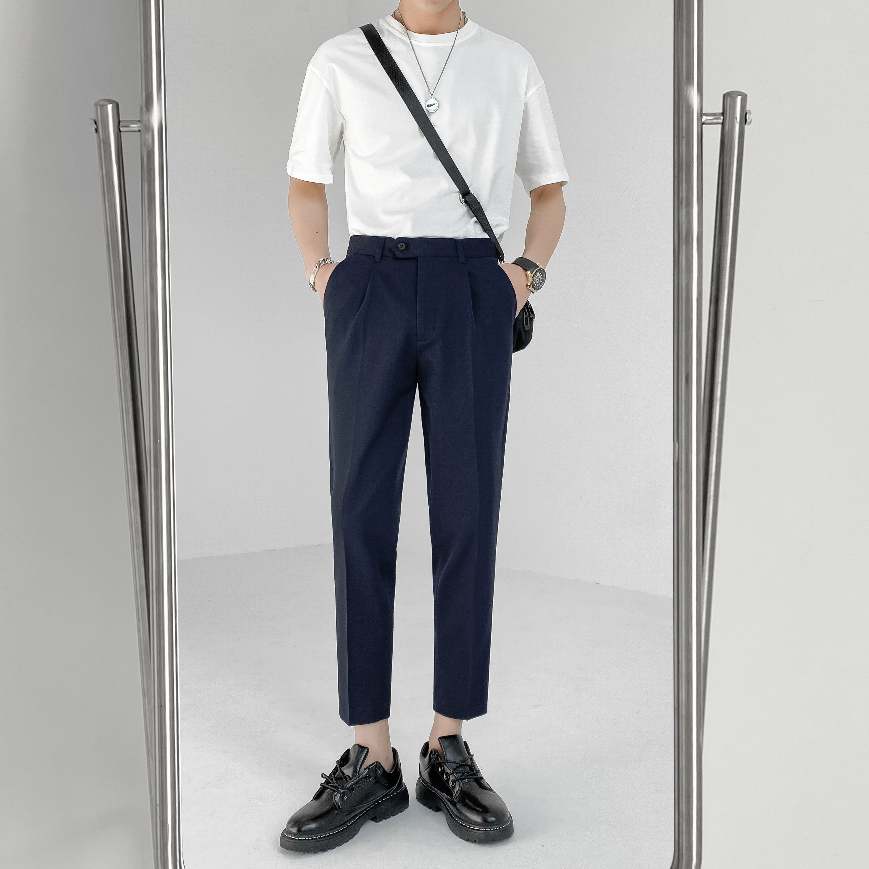 21春夏轻熟风时尚休闲裤韩版纯色小脚九分西裤K20-P65，男装西裤，电商C308