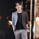春夏新款潮男修身拼色条纹中袖西服+九分西裤男士套装TZ121-P195，男装西服，电商C308