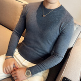 秋冬韩版圆领修身打底衫套头纯色针织衫精致毛衣花草绿B5551-P45，男装T恤，电商C308