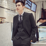 高品质秋冬韩版修身立领男士西服三件套新郎西服套装SJT954-P280，男装西服套装，电商C308