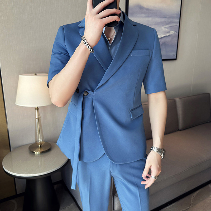 春夏休闲中袖斜扣小西服外套韩版修身英伦潮男单西装X39-P135,男装西服套装,电商C308