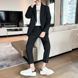 春夏款轻熟风英伦条纹微宽长袖西服九分西裤套装TZ14-P215，男装西服，电商C308