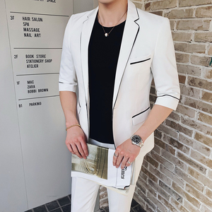 轻熟风英伦潮男韩版修身中袖西服+九分裤套装TZ118-P195图片
