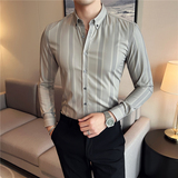 秋冬英伦宽条纹男士衬衣韩版修身长袖衬衫男C88266-P65，男装衬衫，电商C308