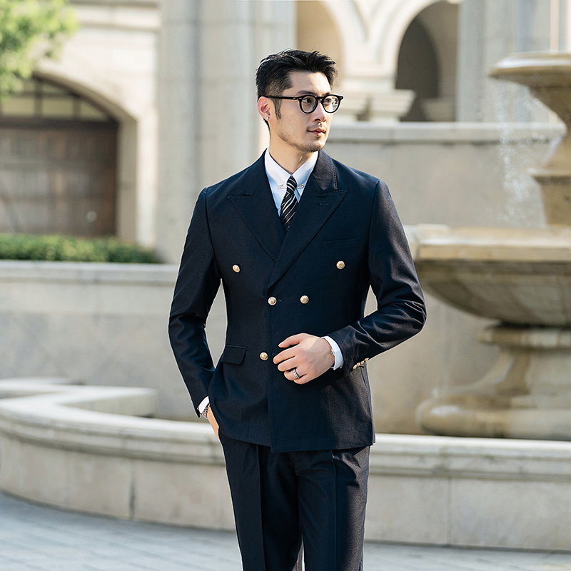 布雷泽英伦金属纽扣双排扣男士韩版修身婚宴商务西服X890-P155，男装西服，电商C308