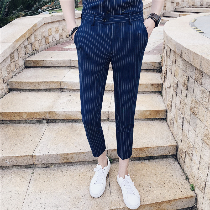 23春夏新款潮男英伦休闲条纹九分西裤九分休闲男裤K238-P65，男装西裤，电商C308