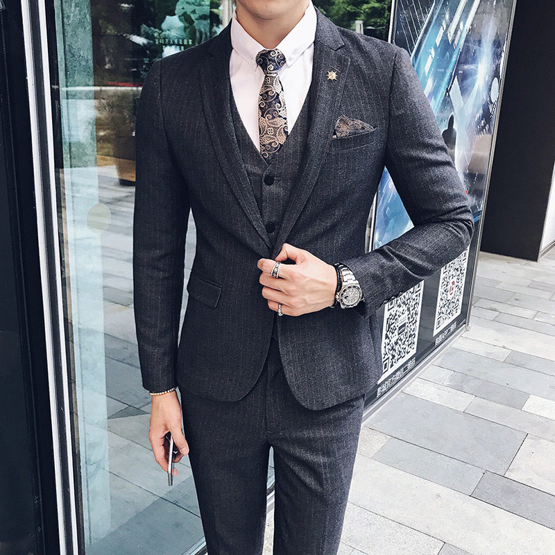 秋冬装韩版修身条纹面料男士休闲一粒扣小西装X85-P150,男装西服套装,电商C308