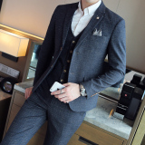 秋冬新款韩版修身竹节暗纹面料男士双扣三件套西服TZ88-P265，男装西服，电商C308