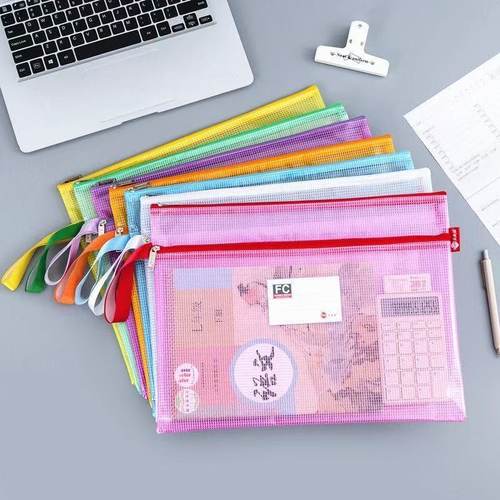 加厚手提文件袋网袋fcF4透明拉链式收纳袋学生用资料袋办公用品