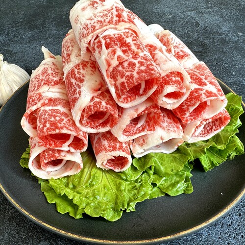 澳洲进口2GR纯血和牛M9+雪花牛肉卷250克肥牛卷新鲜火锅烤肉食材