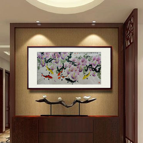 周星辰国画纯手绘紫藤鱼惠风和畅家居挂画客厅办公室聚财旺宅吉祥