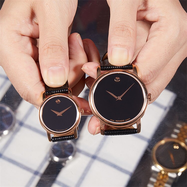 MOVADO/摩凡陀 博物馆系列简约男表女表 玫瑰金石英表皮带情侣表图片