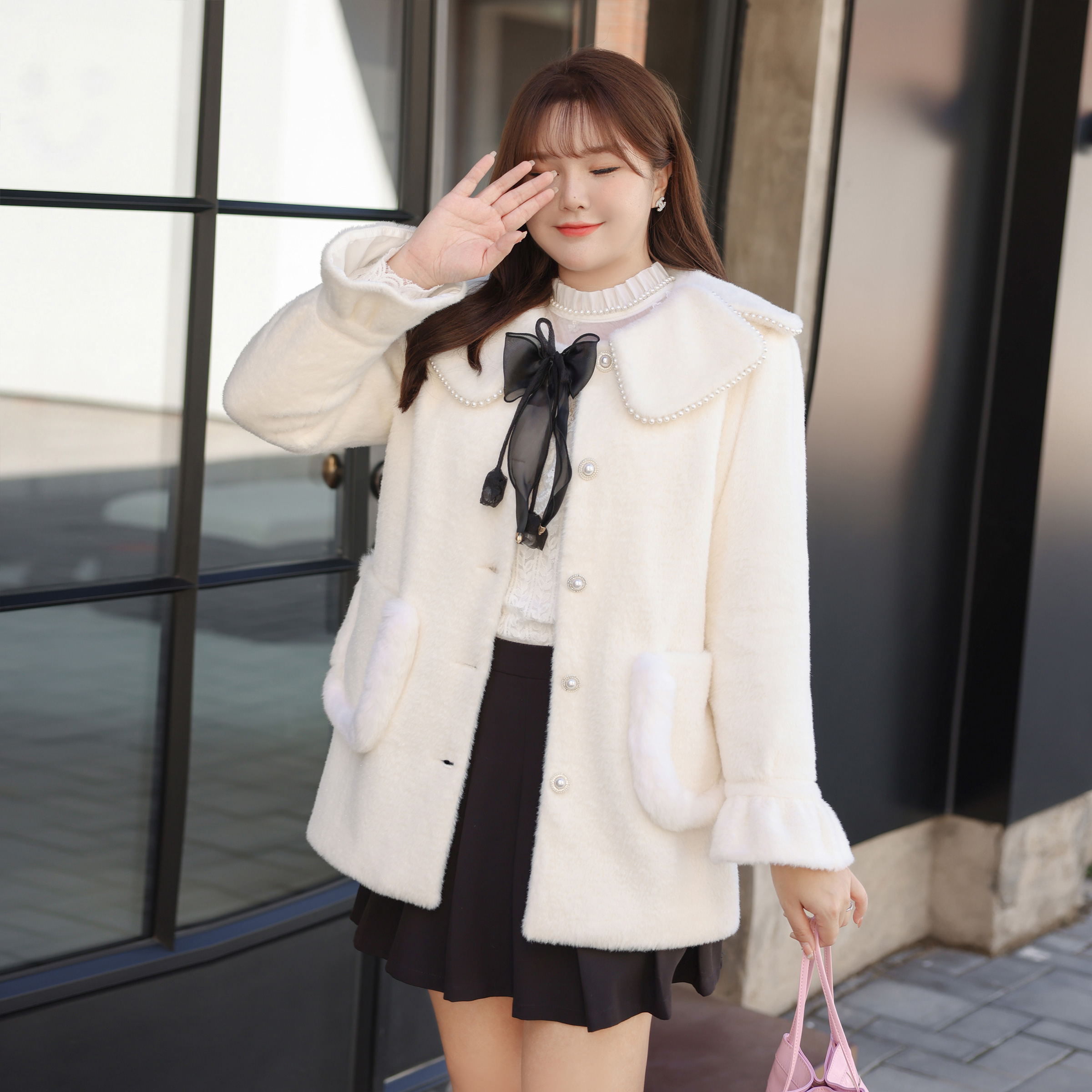 大码女装水貂绒皮草外套毛呢大衣