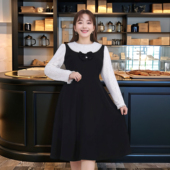 减龄蝴蝶结内加绒连衣裙 冬季 女装 新款 200斤胖MM韩版 洋气显瘦大码