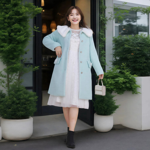 洋气大码女装宽松外套胖mm呢大衣