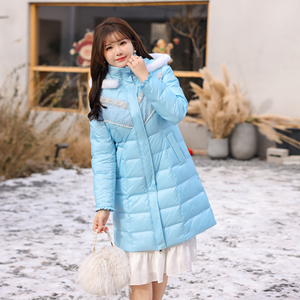 大码女装胖mm连帽中长款羽绒服冬季加厚保暖外套温柔气质90白鸭绒