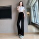 女装 高腰马蹄裤 胖mm黑色瘦腿长裤 大码 秋季 新款 高弹显瘦微喇叭裤 子
