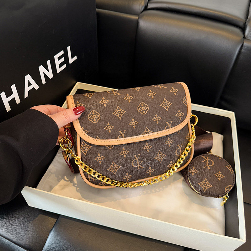 小众设计链条包女2025新高级感老花复古马鞍包时尚百搭单肩斜挎包