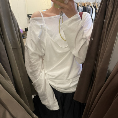 SANBARA2025秋季新款韩版宽松显瘦百搭圆领长袖T恤两件套休闲上衣