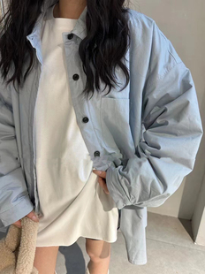 加厚宽松百搭休闲长袖 纯色减龄单排系扣夹棉衬衫 外套女 新款 冬季