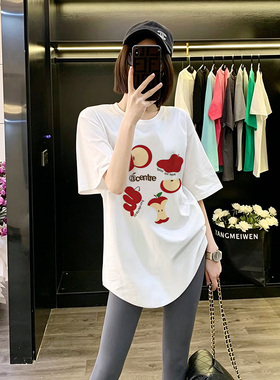 胖m大码女装设计感中长款短袖T恤2026夏季弧形下摆显瘦遮肚子上衣