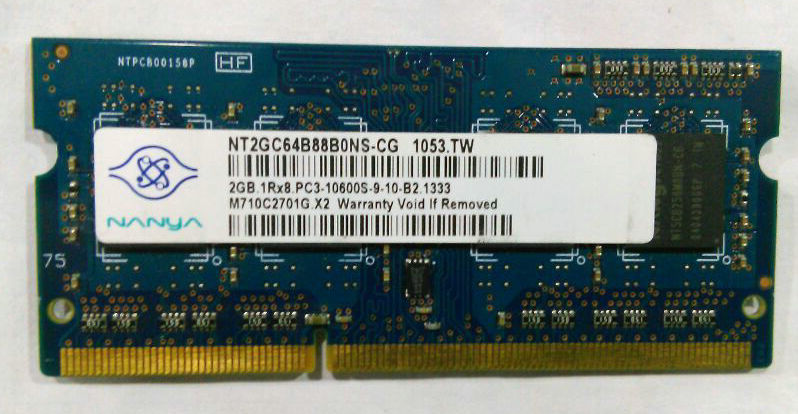 南亚 Nanya DDR3 1333 2G 1R*8 PC3-10600S笔记本内存