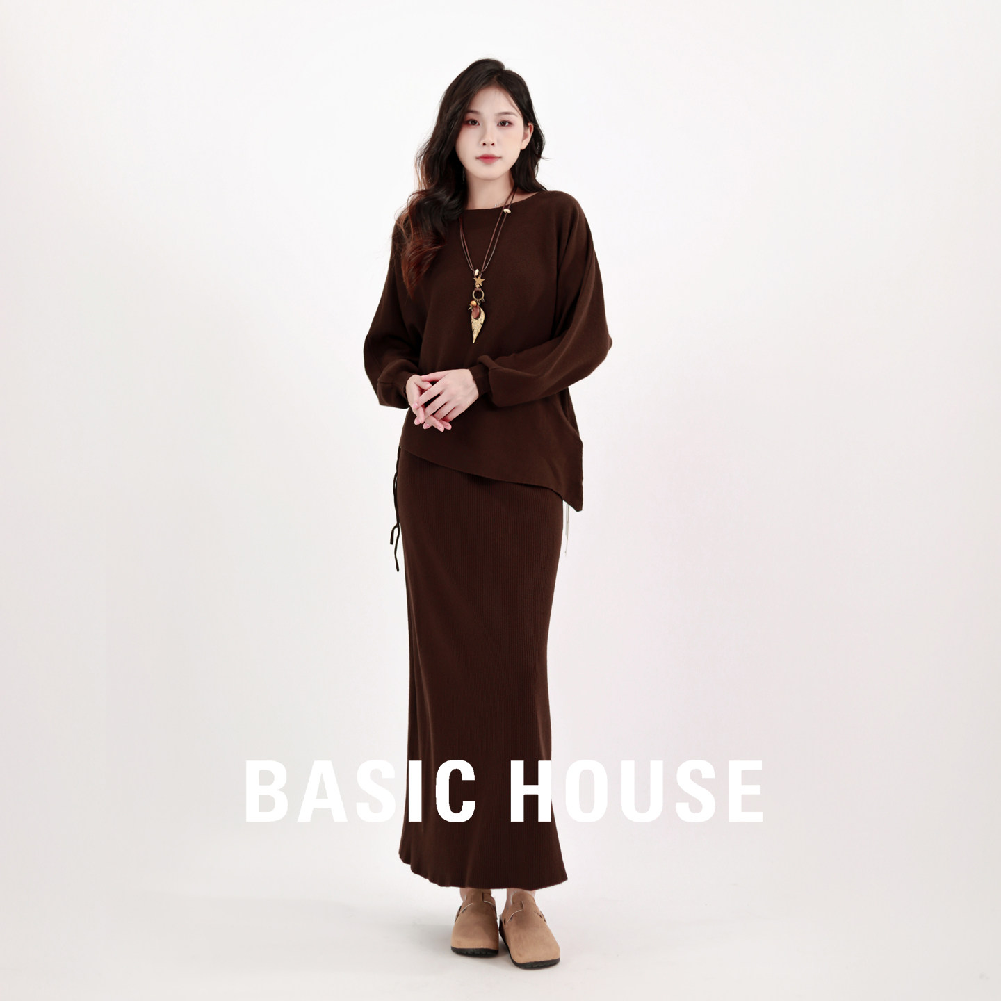 Basic House/百家好高级感时尚气质针织套装裙子女装气质显瘦穿搭