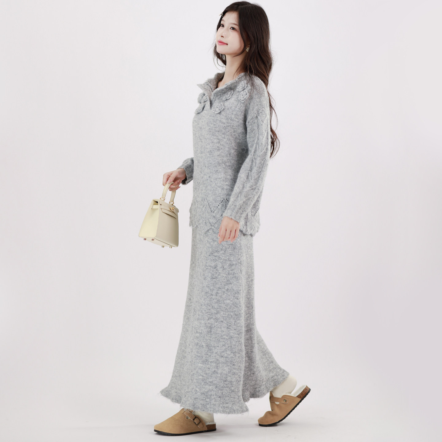 Basic House/百家好高级感羊毛针织衫套装女秋冬毛衣半身裙两件套