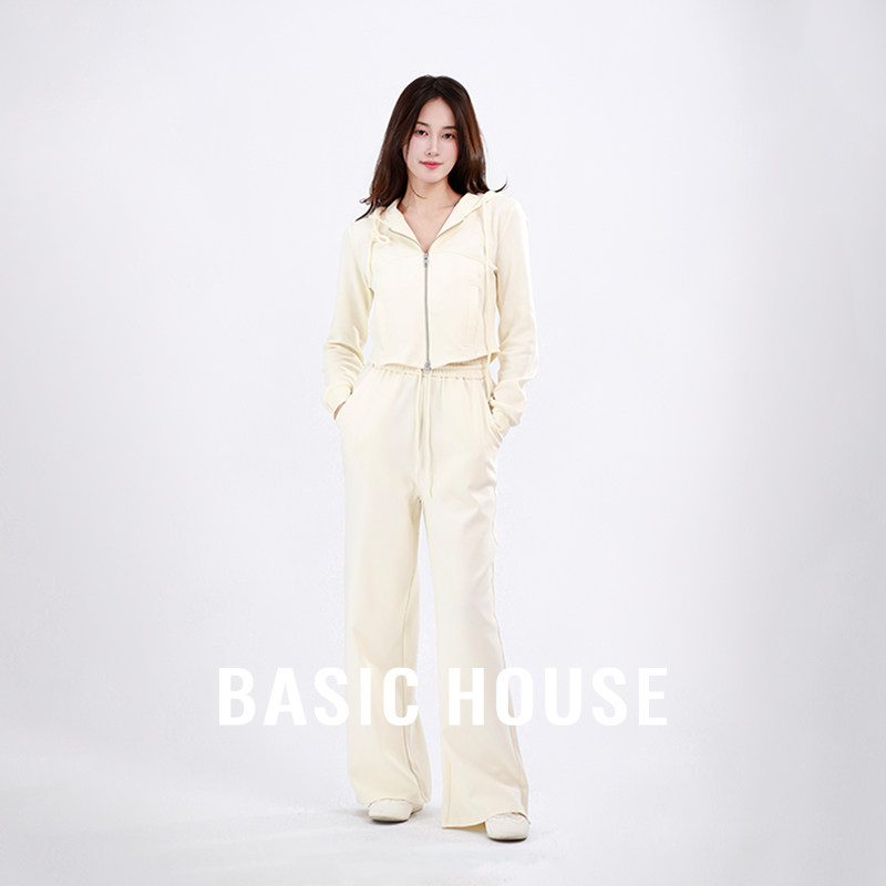 Basic House/百家好休闲连帽卫衣两件套女装秋季百搭阔腿裤巨好看