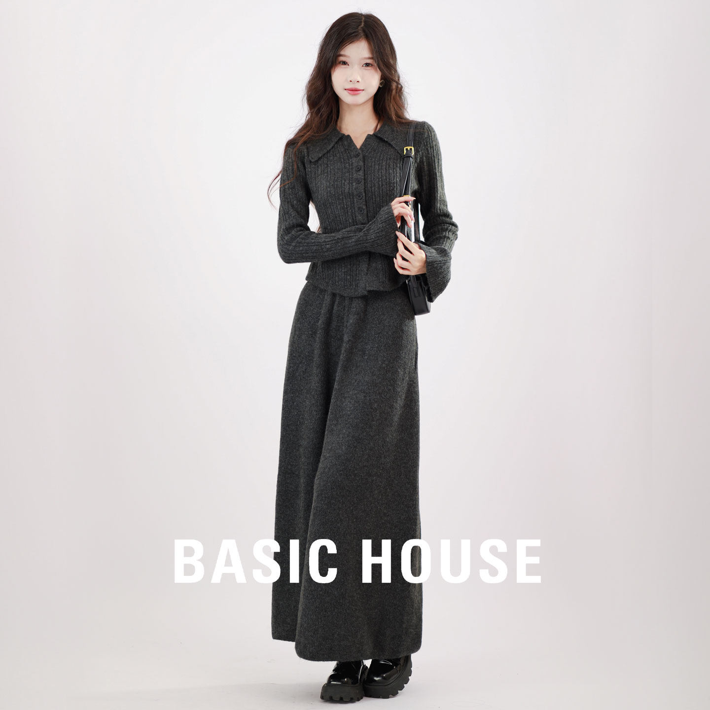 Basic House/百家好高级感针织套装女装韩系冷淡穿搭2026新款爆款