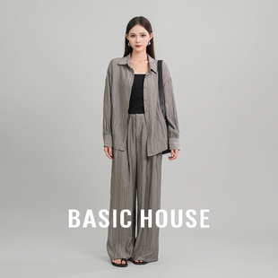 Basic House/百家好 清冷松弛感穿搭休闲衬衫阔腿裤两件套装女
