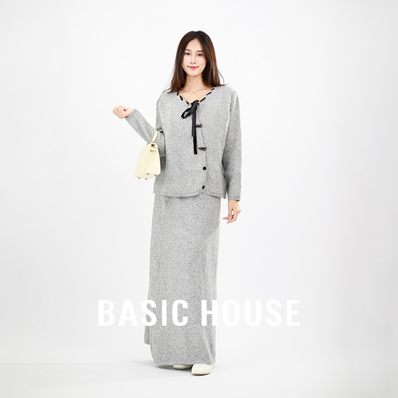 Basic House/百家好小个子穿搭套装针织毛衣开衫半身裙两件套女装