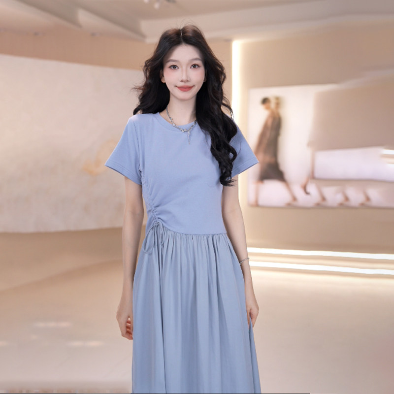 Basic House/百家好 温柔风抽绳连衣裙巨好看的掐腰显瘦裙子女夏