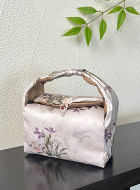 织锦鸢尾花茶布包户外茶具旅行收纳包便携手提布袋加厚茶具包杯袋