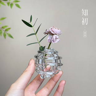 知初创意玻璃球花插艺术摆件轻奢透明水培花容器茶道配件茶宠摆件