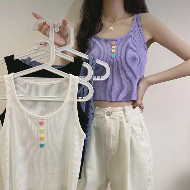 Summer 2020 new Korean chic slim fit short button small sling women wear short knitted vest