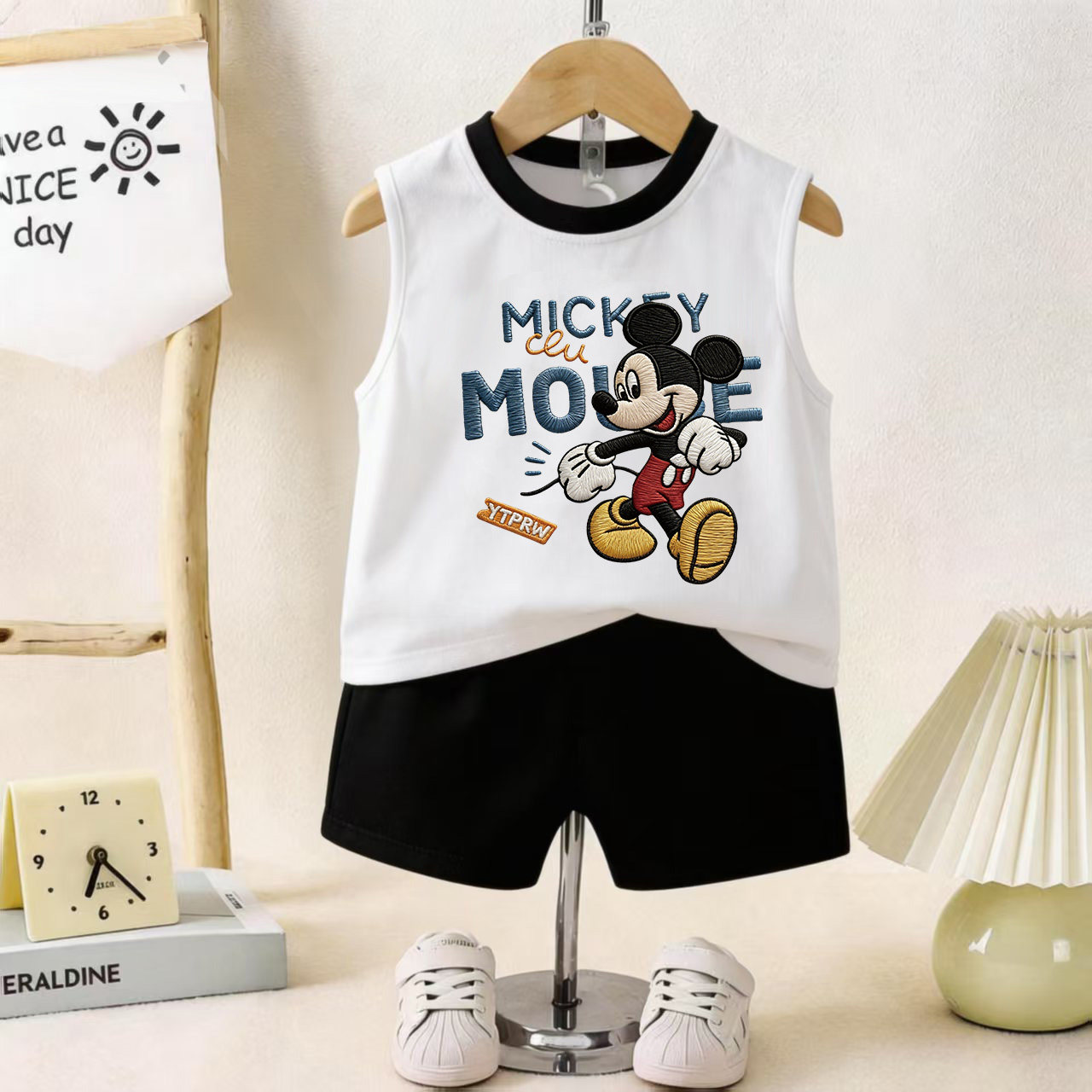 2026夏季新款儿童无袖背心套装洋气米奇上衣男女童运动短裤两件套