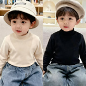 T恤百搭中小童打底衫 女童装 长袖 两件装 双面德绒半高领秋冬季