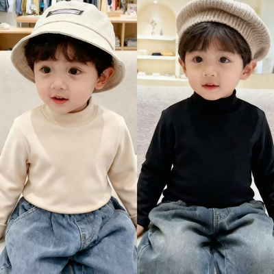 【两件装】双面德绒半高领秋冬季女童装长袖T恤百搭中小童打底衫A