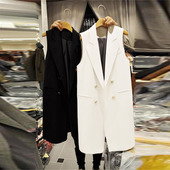 双排扣背心韩版 女装 黑色修身 2026春秋中长款 背心西装 马甲外套女