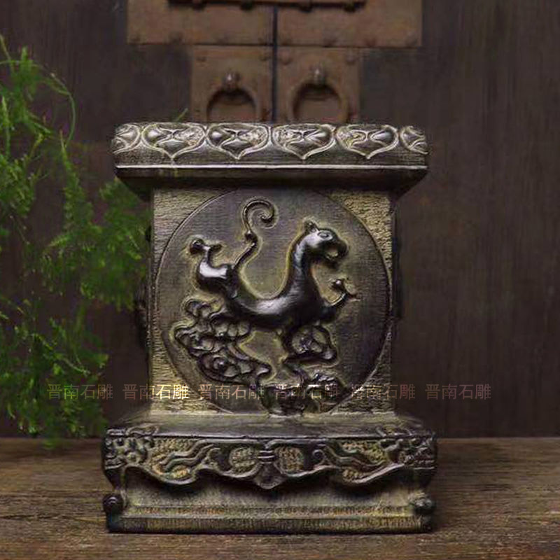 仿古石雕山西青石民俗怀旧手工雕刻神兽柱墩石墩茶壶底座壶拖摆设