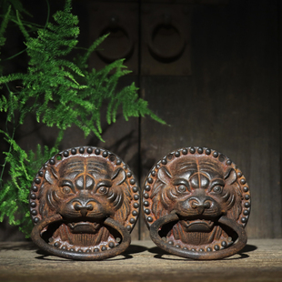 旧铁器中式仿古纯铁虎头门环复古建筑装饰瑞兽铁把手大门拉环包邮