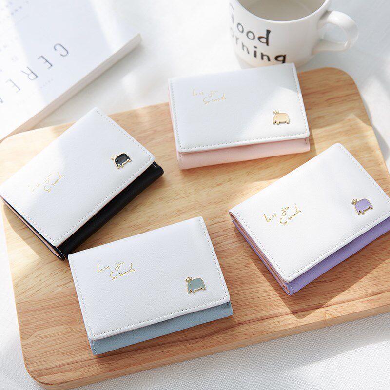 探戈女士钱包女短款韩版可爱小零钱包清新撞色三折卡通学生薄钱夹