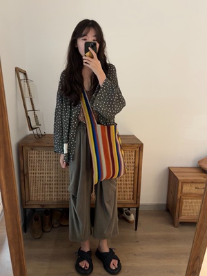 复古撞色条纹旅行单肩斜挎包