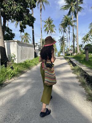 苍绿粉海岛度假风针织单肩斜挎包