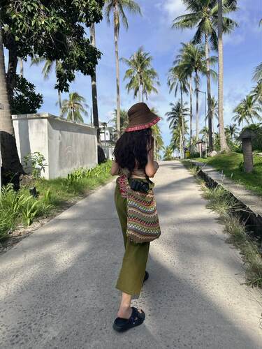 苍绿粉海岛度假风针织单肩斜挎包