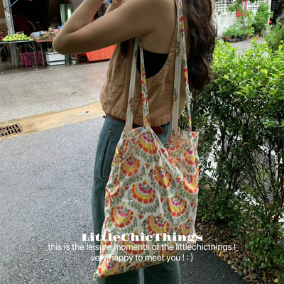 印度棉风小众扇形花长肩带单肩包