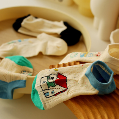 米吉诺拉 夏季薄款网眼卡通少女船袜创意点砂浅口短筒纯棉袜子