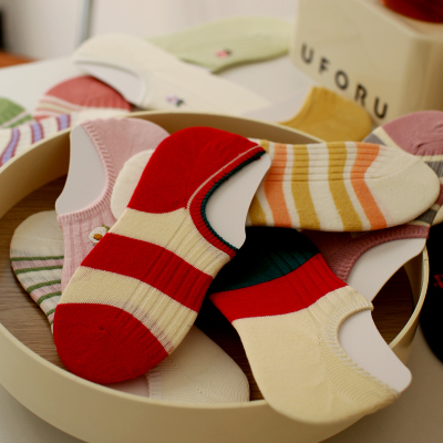 米吉诺拉夏季薄款低帮浅口条纹船袜子女士运动韩版透气纯棉隐形袜